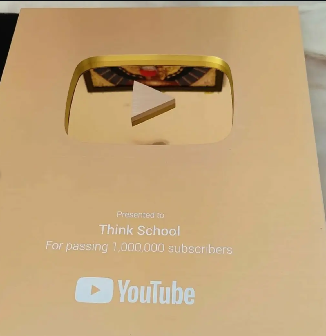 YouTube Gold Play Button — Think School, 1,000,000 subscribers
