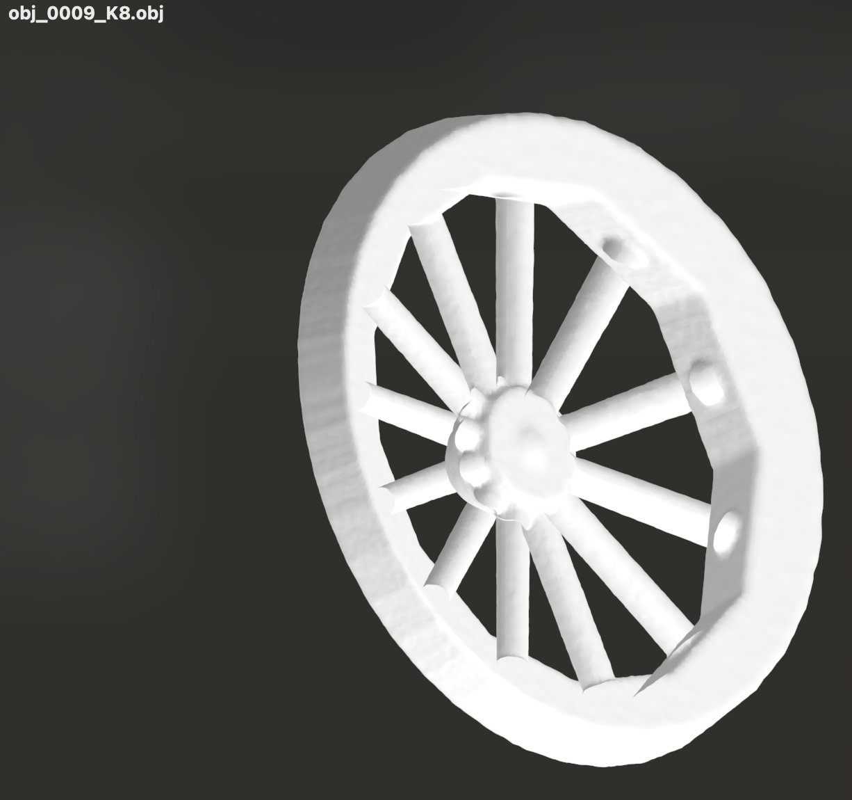 Phase 12 recall — obj_0009 wagon wheel, K=8 views